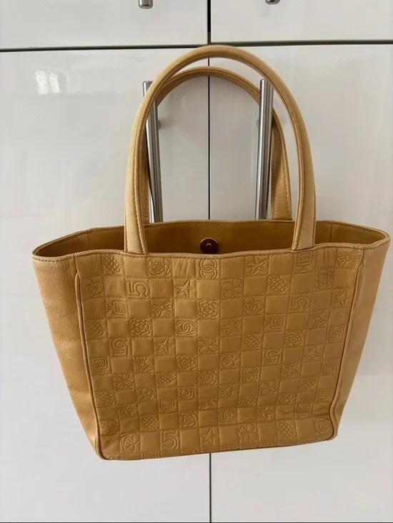 CHANEL Camel Embossed Checker Tote - Picture 2 of 8